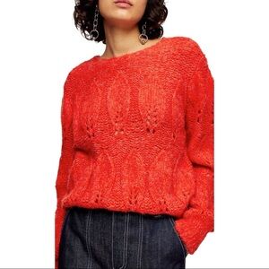 TOPSHOP Petal Pointelle Red Sweater size 12 NWTS